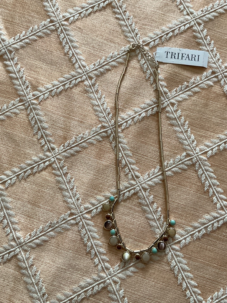 Vintage Trafari Necklace And Hoop Earrings. Nwt. Gold Tone.